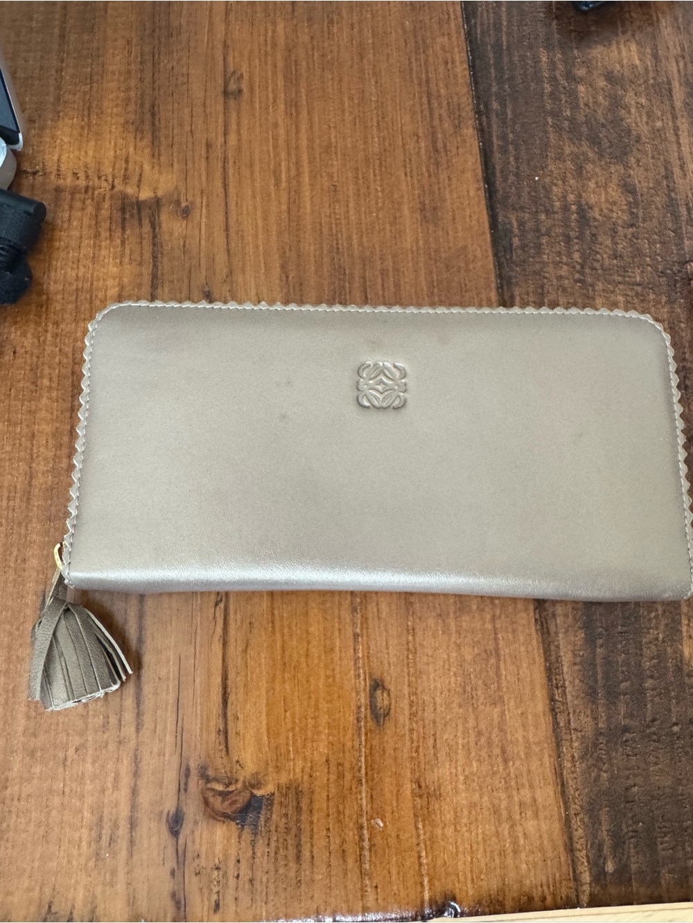 Loewe Metallic Gold:Taupe Zip Wallet with Tassel